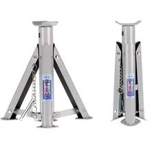 Alca alca® Unterstellbock 3t klappbar I Auto Stützbock Set (2 Stück), faltbar, 3-fach höhenverstellbar mit Sicherheitsstift, Gewicht 2,0kg je Bock, Höhe 290–405 mm, aus Stahl, Silber-grau