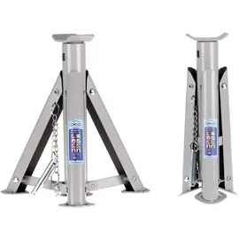 Alca alca® Unterstellbock 3t klappbar I Auto Stützbock Set (2 Stück), faltbar, 3-fach höhenverstellbar mit Sicherheitsstift, Gewicht 2,0kg je Bock, Höhe 290–405 mm, aus Stahl, Silber-grau