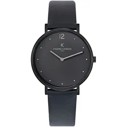 Pierre Cardin Herren Armband-Uhr analoge Quarz-Uhr mit Leder-Armband 3ATM 39mm CBV.1021 Schwarz - One-Size