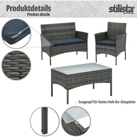 Stilista Lounge Set 4tlg. Balkon Möbel Gartengruppe Sitzgarnitur Sitzgruppe Polyrattan - Grau