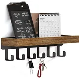SWTYMIKI Schlüsselbrett mit Holztablett und 6 Haken - Multifunktionales Schlüsselhalter/Schlüsselboard, Schlüsselbrett mit Ablage für Flur, Schlafzimmer & Küche, Hängen Küchenbesteck