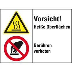 Schild I Kombischild Vorsicht!Heiße Oberflächen Berühren verb., Kunststoff, 200x150mm, ISO 3864-2