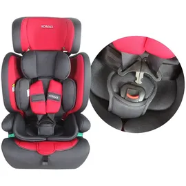 XOMAX Kindersitz ISOFIX I mitwachsend I 9-36 kg, 15 Monate - 12 Jahre, Gruppe 1/2/3 I 5-Punkt-Gurt und 3-Punkt-Gurt I Bezug abnehmbar und waschbar I ECE R129 I anthrazit-rot