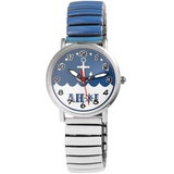 Excellanc Damen-Uhr Edelstahl Zugband Maritim Anker Print Analog Quarz 1700070 Blau Weiß