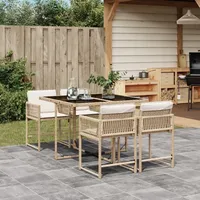 VidaXL 5-tlg. Garten-Essgruppe mit Kissen Beige Poly Rattan