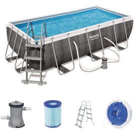 BESTWAY Power Steel Frame Pool Set 404 x 201 x 100 cm inkl. Filterpumpe grau Rattanoptik