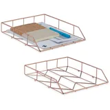 Relaxdays Briefablage, 2er Set, Metall, Dokumentenablage, HBT: 5,5 x 26 x 31,5 cm, Büro Schreibtischablage, roségold