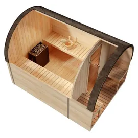 FinnTherm Fasssauna ScandiPod Premium Fasssauna 2 Sitzbänke aus Holz , Sauna mit 42 mm Wandstärke, Außensauna mit Montagematerial - Finntherm