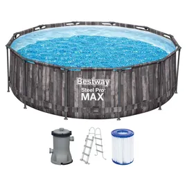 BESTWAY Steel Pro Max Frame Pool Set 366 x 100 cm holzoptik inkl. Filterpumpe