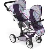 Bayer Chic 2000 CHIC2000 Puppen-Zwillingsbuggy Linus Duo, Zwillingspuppenwagen für Kinder von 4 bis 8 Jahren, Tandempuppenwagen, Flowers, lila, 690-73