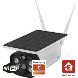 EMOS GoSmart Outdoor IP Kamera mit WiFi und Solarpanel, IP-600 EYE, batteriebetrieben (1920 x 1080 Pixels), Netzwerkkamera, Weiss