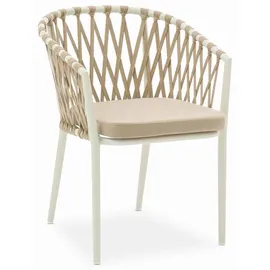 Idimex Gartenmöbel Set SUNNY mit ausziehbarem Esstisch und 8 Stühlen, Esstisch Gestell aus Alu in weiß, Seilbespannung der Stühle in beige, Essgruppe ... - Weiß