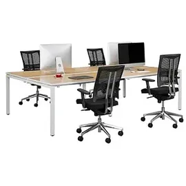 Paperflow easyDesk Doppelschreibtisch buche rechteckig, 4-Fuß-Gestell weiß 280,0 x 166,0 cm