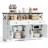 REDOM Sideboard Buffet-Schrank (Buffet-Anrichte 140cm im Landhausstil – Mit Stauraum, 3 Schubladen, 2 Schränken, verstellbaren Einlegeböden, ideal für Küche, Wohnzimmer & Diele, rustikal weiß/braun), Kaffeebar mit 3 Schubladen braun 35 cm x 95 cm x 140 cm