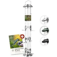 Wildtier liebe Futtersäule, für Samen, & Körner 52cm, Silber