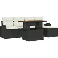 VidaXL 6-teiliges Gartenset mit Kissen Schwarz Poly Rattan Akazie