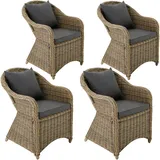 Tectake Rattansessel 60 x 71 x 84 cm natur 4 St. inkl. Sitzkissen