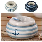Cepewa Sturmaschenbecher Maritim │ Keramik Ø 11 cm weiß blau │ Aufsatz abnehmbar │Windaschenbecher (2er Set Aschenbecher Maritim)