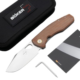 Böker Plus® F3.5 Micarta - robustes Outdoor Messer mit Edelstahl Framelock - EDC Klappmesser mit Micarta Griff