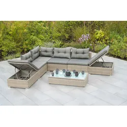 Gartenlounge-Set MERXX "Manzano", beige (natur), Stahl, Kunststoff, Sitzmöbel-Sets, inkl. Auflagen