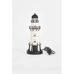 Leuchtturm LED Metall schwarz-weiß, Höhe 32 cm