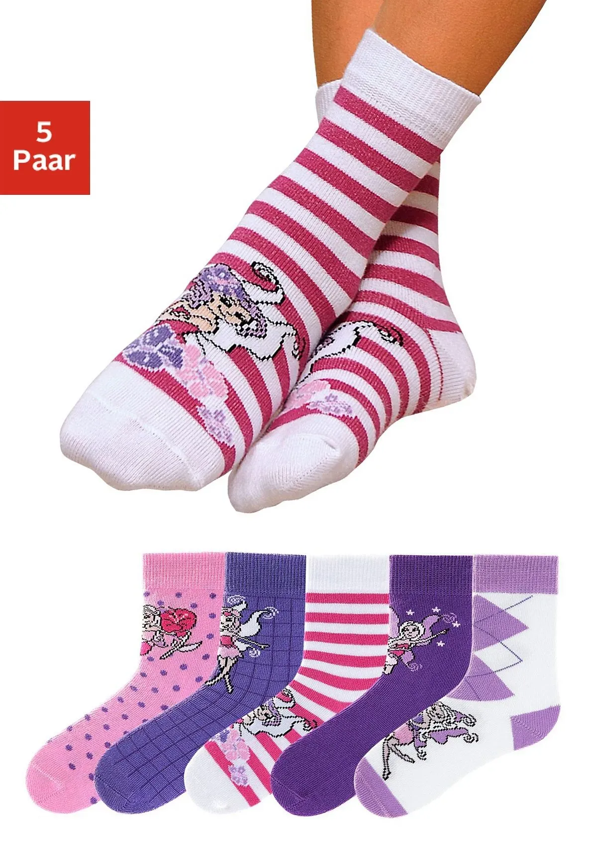 Socken H.I.S, Mädchen, Gr. 35-38, lila (lila, pink), Baumwollmischung, gemustert, Socken Socken, in 5 farbenfrohen Designs