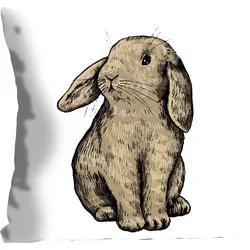 Dekokissen QUEENCE "Eilert", braun (braun, bedruckt), B:40cm L:40cm, Polyester, Dekokissen_Sitzkissen_Kissenhüllen, mit einem sitzenden Hasen