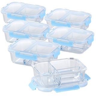 6er-Set Glas-Frischhaltedosen mit Klick-Deckeln & 3 Kammern, 1 l
