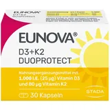 EUNOVA D3 + K2 DuoProtect 1000 I.E. - Hochdosiertes Vitamin D3 + K2 für starke Knochen & Immunsystem Ohne Gluten, Laktose & Konservierungsstoffe, Vegetarisch, 30 Kapseln