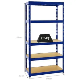 Proregal Schwerlastregal Metall 180x90x45 cm blau