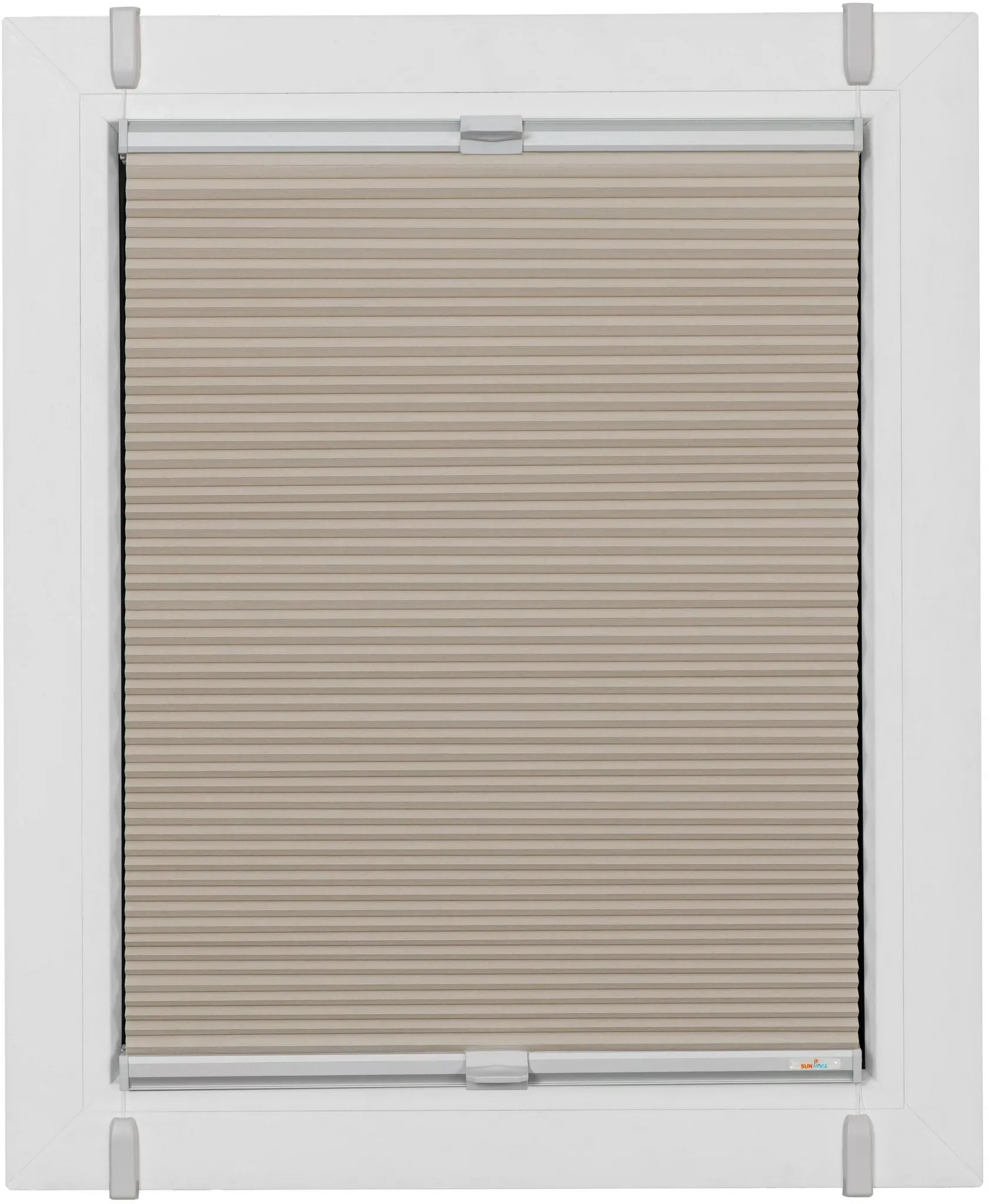Plissee SUNLINES, beige (sand, weiß, weiß), B:61cm H:135cm, Obermaterial: 100% Polyester, Plissees, verspannt mit Simply-Fix Klemmträger, Wabenplissee, nach Maß