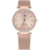 Tommy Hilfiger Analog Quarzuhr für Damen mit Roségoldfarbenes Edelstahl-Mesh-Gliederarmband - 1782508