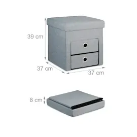 Relaxdays Sitzhocker mit Stauraum, 2 Schubladen, Griffe, modern, faltbar, gepolstert, Hocker HBT: 39 x 37 x 37 cm, grau