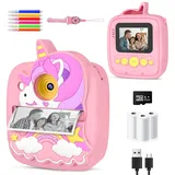 Kinderkamera Sofortbildkamera, 1080P HD 48MP Sofortbildkamera Kinder, Digitalkamera Kinder mit 32GB TF Karte & Einhorn Silikon Schutzhülle, Geburtstagsgeschenke für Mädchen & Junge 3-12 Jahren