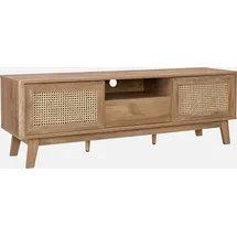 sweeek - Tv-möbel mit Schiebetüren, Fach, Regal in Holz- und Rohrgeflechtoptik 150cm