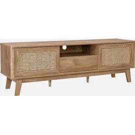 sweeek - Tv-möbel mit Schiebetüren, Fach, Regal in Holz- und Rohrgeflechtoptik 150cm