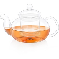 Wilmax | Teekanne Glas mit Siebeinsatz | Teapot | Teezubereiter für losen Tee | Glaskanne für Teeblumen | Kanne mit Deckel & Sieb aus Glas | Spülmaschinenfest | Tropffrei | Geschenkset | 770 ml