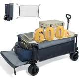 TIMBER RIDGE Bollerwagen Faltbar 600L Extra lang mit Heckklappe Breite Reifen Bremse 180kg Belastbar Handwagen mit Seitentasche Getränkehalter verstellbarem Griff, für Alle Gelände Camping Einkaufen