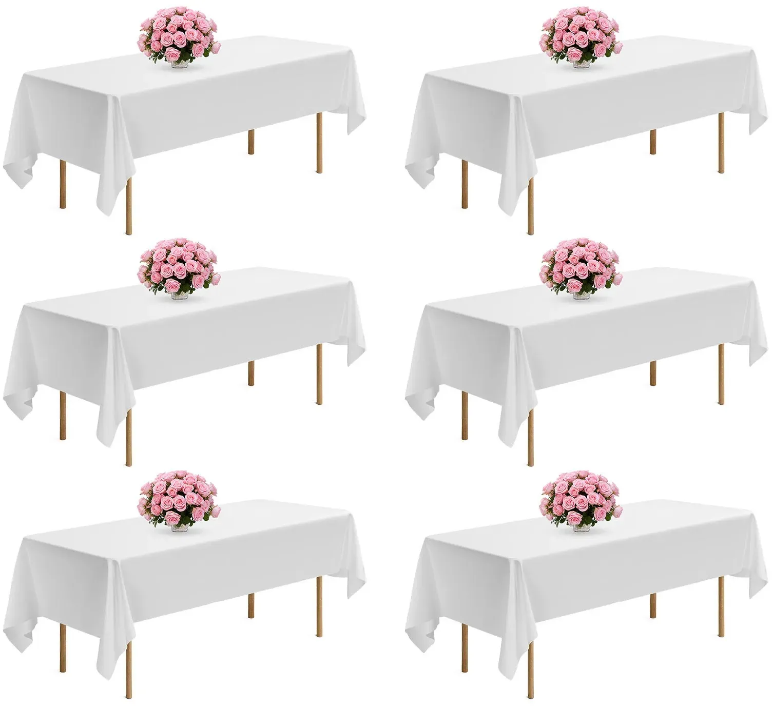 VEVOR 6 x Tischdecke Tischwäsche 1524x2591 mm, wiederverwendbarer Tischdeckenschutz, maschinenwaschbares Tischtuch aus Polyestergewebe für Partys Hochzeiten Bankette formelle Veranstaltungen, Weiß