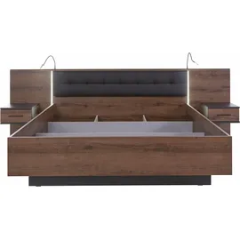 Forte Bettanlage "Bellevue", grau (schlammeichefarben, kunstleder anthrazit), B/H: 180cm x 200cm, Schlafzimmermöbel-Sets, Bettgestell, inkl. Lichtleiste im Kopfteil