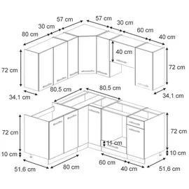 Vicco Winkelküche L-Form 160 x 60 cm Eiche Paneel/Anthrazit