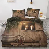 Bettwäsche 135x200 Bauernhof - Pferd Tier Scheunentor Bettbezug 135x200 2 teilig, Wendebettwäsche und Kissenbezug, Weiche Mikrofaser Bettwäsche-Sets mit Reißverschluss, Jungen Schlafzimmer Deko