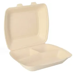 Nette 200 Bio Menüboxen Zuckerrohr natur 3-geteilt 240x195x72mm