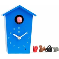 Kookoo AnimalHouse Blau, Moderne kleine Kuckucksuhr mit 5 Bauernhoftieren,