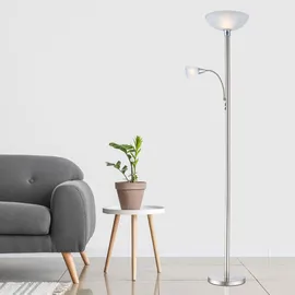 GLOBO Lighting - Stehleuchte Deckenfluter Wohnzimmerlampe Schlafzimmerleuchte Stehlampe, Metall Glas nickel Chrom, RGB LED dimmbar Fernbedienung, 1x E24 1x E27, 8,5W 806Lm 3000K warmweiß, H 178cm