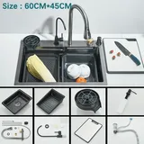 304 Edelstahl Küchenspüle - Unterbau Spülbecken mit Einzelbecken - Wasserfall Armatur mit Touch - Digitalanzeige - Rechteckig - Grau Gray M1