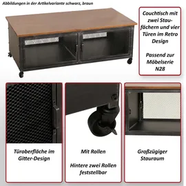 MCW Couchtisch MCW-N28, Sofatisch, Rollen 2 Fächer, 3D-Struktur Industrial Retro Metall Holz 45x120x60cm ~ schwarz, natur