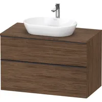 Duravit „D-Neo“ Konsolenwaschtischunterbau mit Möbelgriff Diamantschwarz × nussbaum dunkel