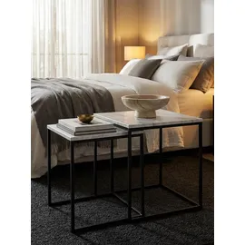 KADIMA DESIGN Marmor-Optik Beistelltisch Set, moderne Wohnzimmermöbel, robustes Metallgestell, 40x42,5x40 cm und 35x39,5x35 cm.