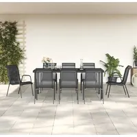 VidaXL 9-tlg. Garten-Essgruppe Schwarz Stahl und Textilene